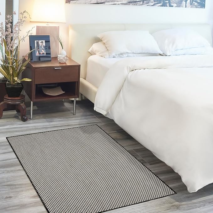 Nourison Home Courtyard Black White 3' x 5' Area Rug - Easy Clean, Non Shedding, Bed Room, Living Room, Dining Room, Kitchen (3' x 5')