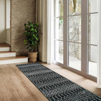 Lahome Moroccan Black Long Runner Washable Hallway Rug, Ultra-Thin Non Slip Kitchen Runner, Soft Modern Print Indoor Floor Carpet for Entryway Stair (Black, 2'5''x12'')