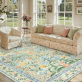 Lahome Machine Washable Area Rugs 8x10 Non Slip, Soft Boho Living Room Rugs, Ultra-Thin Vintage Cottage Throw Carpet for Home Office Dinning Room Kids Playroom, Green/Multi