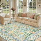 Lahome Machine Washable Area Rugs 8x10 Non Slip, Soft Boho Living Room Rugs, Ultra-Thin Vintage Cottage Throw Carpet for Home Office Dinning Room Kids Playroom, Green/Multi