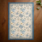 jinchan Elora 2x3 Floral Rug for Entryway Washable Rug Vintage Romance Design Small Mat Non Slip Indoor Doormat Lightweight Low-Profile Throw Carpet for Entrance Bathroom Laundry Room, Blue/Beige
