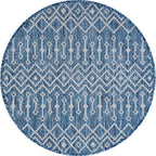 Unique Loom Outdoor Trellis Collection Area Rug - Tribal Trellis (3' 1" Round, Blue/ Ivory)