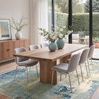 8x10 Area Rugs Washable Blue Rug for Living Room Bedroom, Abstract Modern Large Rug Non Slip, Water Repellent Low Pile Soft Carpet for Dining Room, Blue Ivory