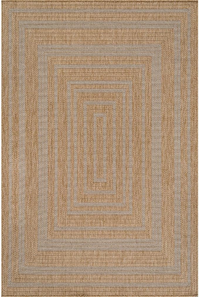 Beverly Rug Easy Jute Framed Border Rug 5x7 Washable Durable Indoor Outdoor Area Rugs for Living Dining Room Patio Office Stain Resistant Non Shedding Casual Indoor Outside Carpet 5 x 7 Natural