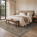 Bavni Washable Rugs 8x10-Machine Washable Rug Lightweight Low Pile, Vintage Floral Rug Non-Shedding Distressed Throw Carpet for Living Room Bedroom Office, Brown