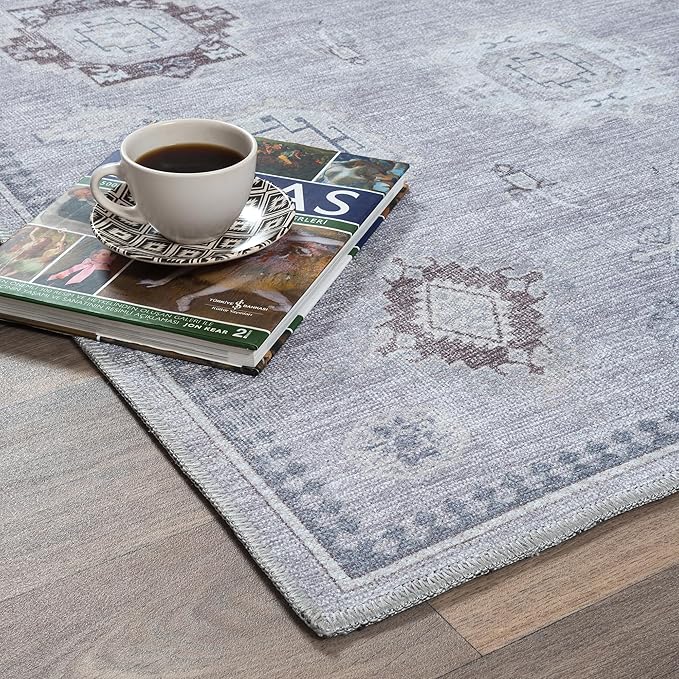 Fame Rugs Turkish Rug. Washable Vintage Oriental Antique Inspired Traditional Doormat Small Modern Area Rugs Luxury Entryway Entry Bedroom Bathroom Kitchen (393VG, 2'5 x 6'9)