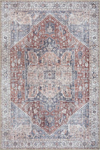Bloom Rugs Washable Non-Slip 6' x 9' Rug - Red/Blue Traditional Medallion Area Rug for Living Room, Bedroom, Dining Room, and Kitchen - Exact Size: 6' x 9'