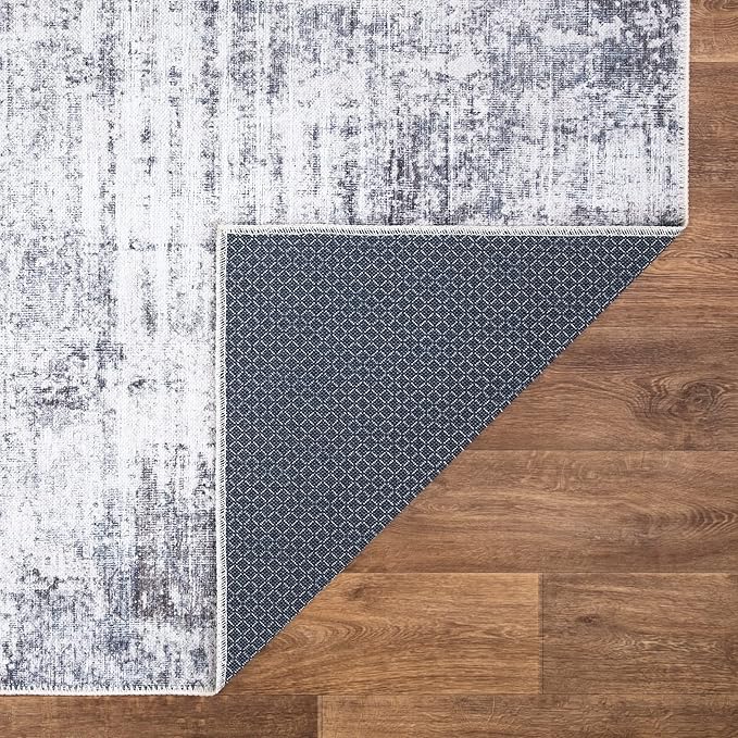 Bloom Rugs Washable Non-Slip 8' x 10' Rug - Gray/Charcoal/Blue Modern Abstract Area Rug for Living Room, Bedroom, Dining Room, and Kitchen - Exact Size: 8' x 10'