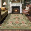 Bavni 6x9 Area Rugs, Floral Machine Washable Rugs for Living Room, Dinning Room, Bedroom, Non Slip Aesthetic Vintage Low Pile Durable Lightweight Farmhouse Rug, Sage Green & Burnt Orange