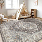 8x10 Area Rugs Living Room: Washable Boho Large Neutral Vintage Soft Rug Stain Resistant Farmhouse Non-Slip Indoor Floor Carpet for Bedroom Nursery Kids Office Dining Room Playroom- Grey Brown