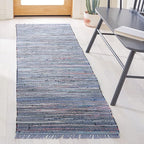 SAFAVIEH Rag Rug Collection Runner Rug - 2'3" x 8', Purple & Multi, Handmade Boho Stripe Cotton, Ideal for High Traffic Areas in Living Room, Bedroom (RAR121D)
