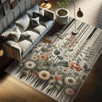 Ambesonne Botanical Decorative Rug, Nostalgic Garden Pattern with Flowers and Leaves on Retro Stripes, Quality Carpet for Bedroom Dorm and Living Room, 2' x 5', Sage Green and Salmon