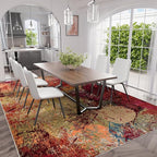 Arbosofe Modern Abstract Rug for Living Room, 8'x10' Washable Area Rug with Non-Slip Backing & Short Pile, Large Carpet with Abstract Pattern for Living Room Bedroom and Dining Floor Carpet Red Orange