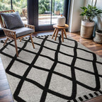 CAMILSON Modern Rug 5x7 Luxury Diamond Pattern Micro Loop Area Rugs Soft High-Low Pile Stain Resistant Easy to Clean Non-Shedding Durable Living Room Kitchen Indoor Carpet (Black/Gray)