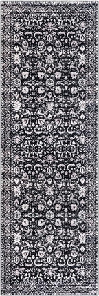 Vintage Floral 2x6 Runner Rug, Black and White Washable Kitchen Runner Rug Non-Slip Hallway Rug Runner Boho Thin Printed Faux Wool Super Soft Carpet for Entryway Bedroom Laundry Room Indoor