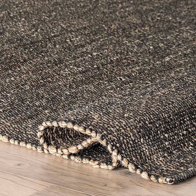 nuLOOM 4x6 Elfriede Jute & Cotton Hand Woven Area Rug, Charcoal, Solid Rustic Farmhouse Style, Weaved Design, Natural Fiber, For Bedroom, Living Room, Dining Room, Hallway, Office, Entryway