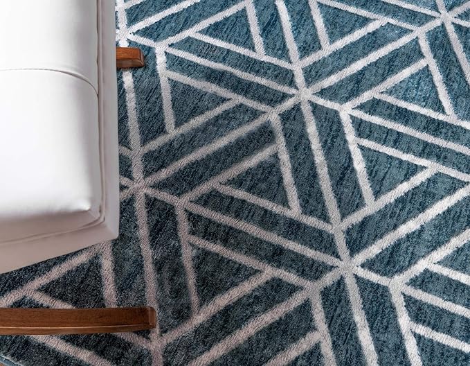 Rugs.com Lattice Trellis Collection Rug – 6' x 9' Blue Low-Pile Rug Perfect for Living Rooms, Large Dining Rooms, Open Floorplans