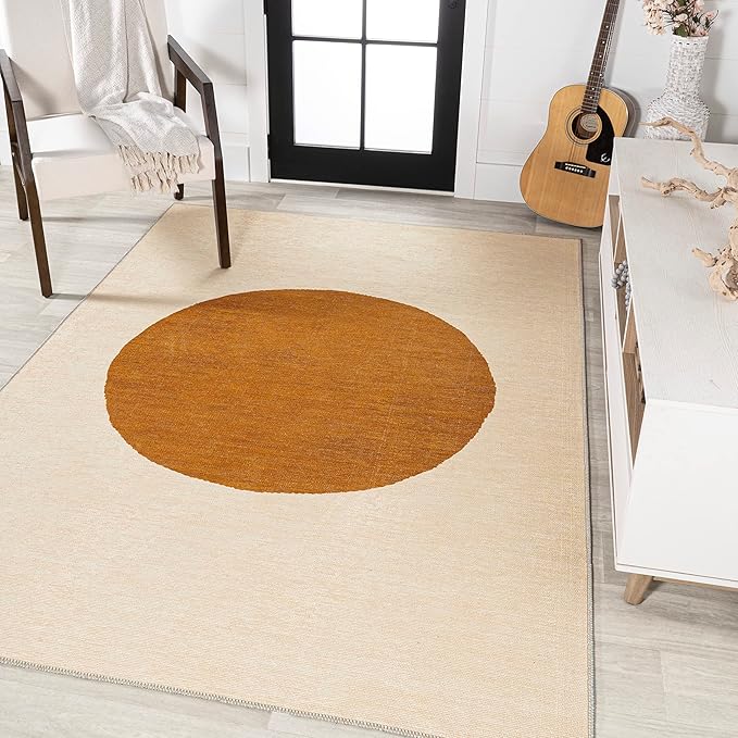 JONATHAN Y Machine Washable Indoor Area Rug 9X12 Cream/Terracotta, Cirkel Minimalist Geometric Dot for Living Room, Bedroom, Kitchen, Office, Easy-Cleaning, Pet-Friendly, Non-Shedding WSH113A-9