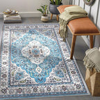 COMSLE Area Rug 3x5 Faux Wool Rugs for Kitchen, Boho Washable Throw Rugs Non-Slip Distressed Carpet Soft Accent Floor Rug for Bedroom, Living Room, Laundry Room (Light Blue)