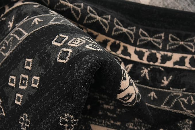 Unique Loom Taftan Collection Border Geometric Tribal Inspired Design Area Rug (8' 0 x 8' 0 Square, Black/ Gray)