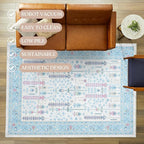Fame Living Cream Blue Oushak Rug, Modern, Vintage, Turkish, Eclectic, Floral, Pastel, Washable, Area Rugs for Living Room, Dining, Bedroom, Office, Entryway, Foyer, Playroom, Nursery, 5'x6'9"