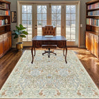 Vintage Beige Blue Living Room Rug, 5x7 Washable Area Rugs for Dining Room Under Table, Soft Low Pile Large Carpet Bedroom, Non-Slip Boho Floral (5 x 7 Beige Blue)