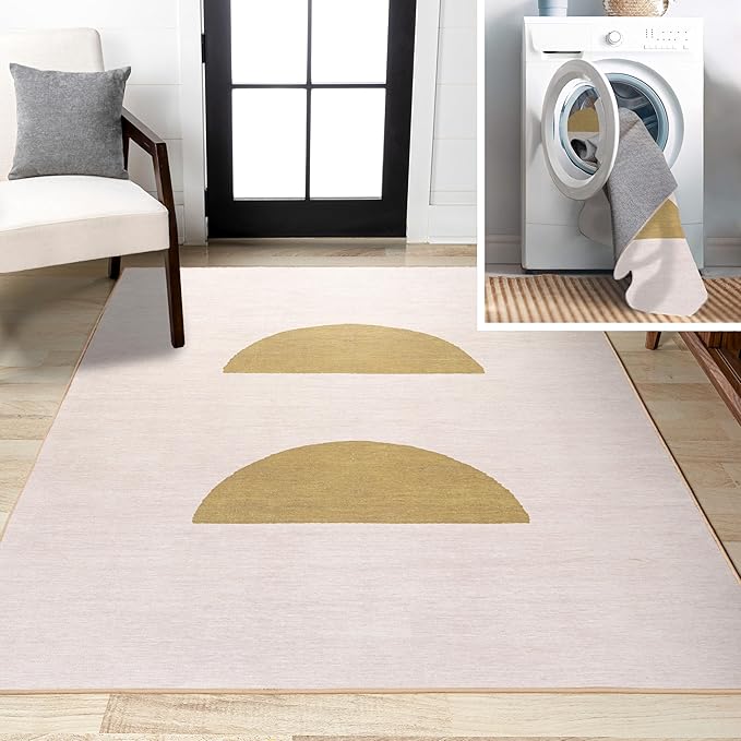 JONATHAN Y Machine Washable Cream/Moss Indoor Area Rug 3X5 ft, Luola Minimalist Geometric for Living Room, Bedroom, Kitchen, Office, Easy-Cleaning, High Traffic, Pet-Friendly, Non-Shedding WSH112A-3