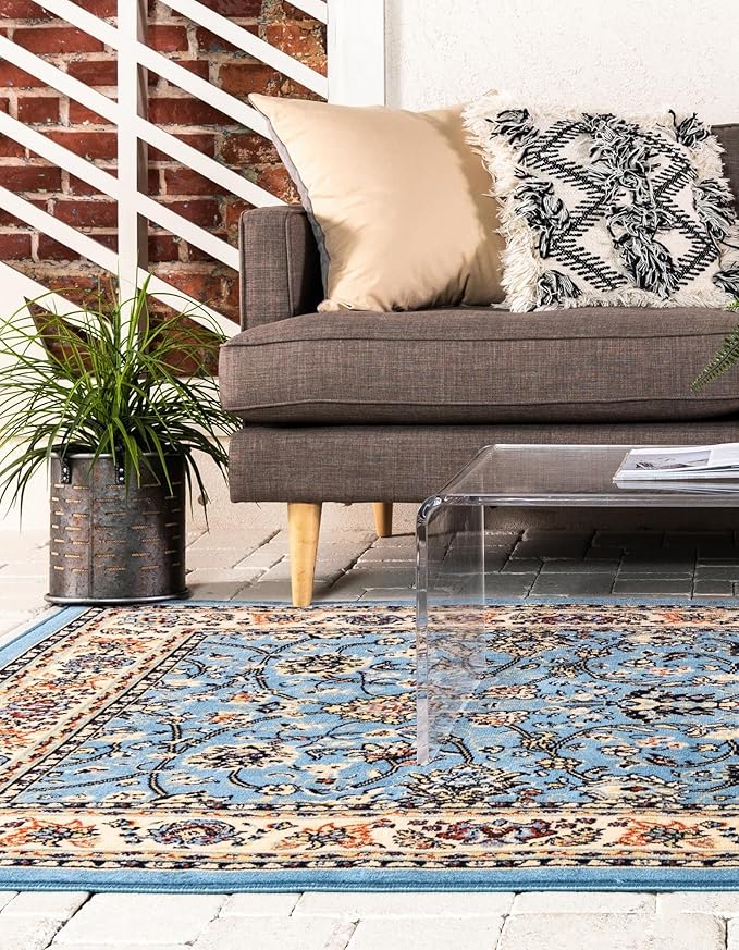 Rugs.com Yasmin Collection Rug – 8' x 10' Light Blue Medium Rug Perfect for Living Rooms, Large Dining Rooms, Open Floorplans