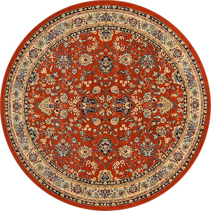 Unique Loom Sialk Hill Collection Area Rug - Washington (8' Round Terracotta/Cream)