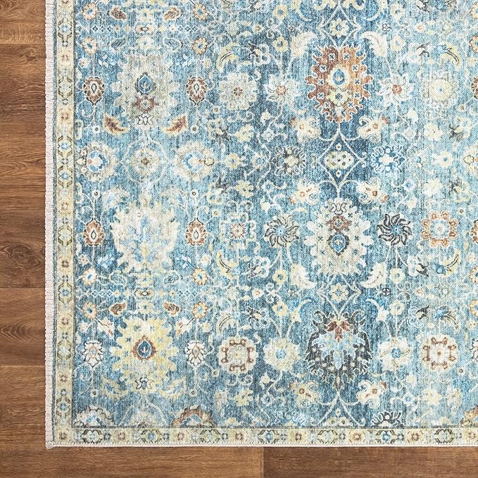 Bloom Rugs Caria Washable Non-Slip 9x12 Rug - Blue/Beige Traditional Area Rug for Living Room, Bedroom, Dining Room, and Kitchen - Exact Size: 9' x 12'