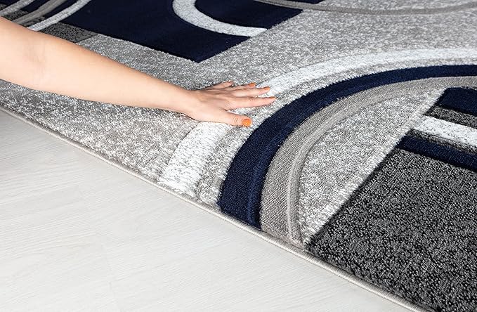 GLORY RUGS Area Rug Modern Soft Hand Carved Contemporary Floor Carpet with Premium Fluffy Texture for Indoor Living Dining Room and Bedroom Area (8x10, Navy)