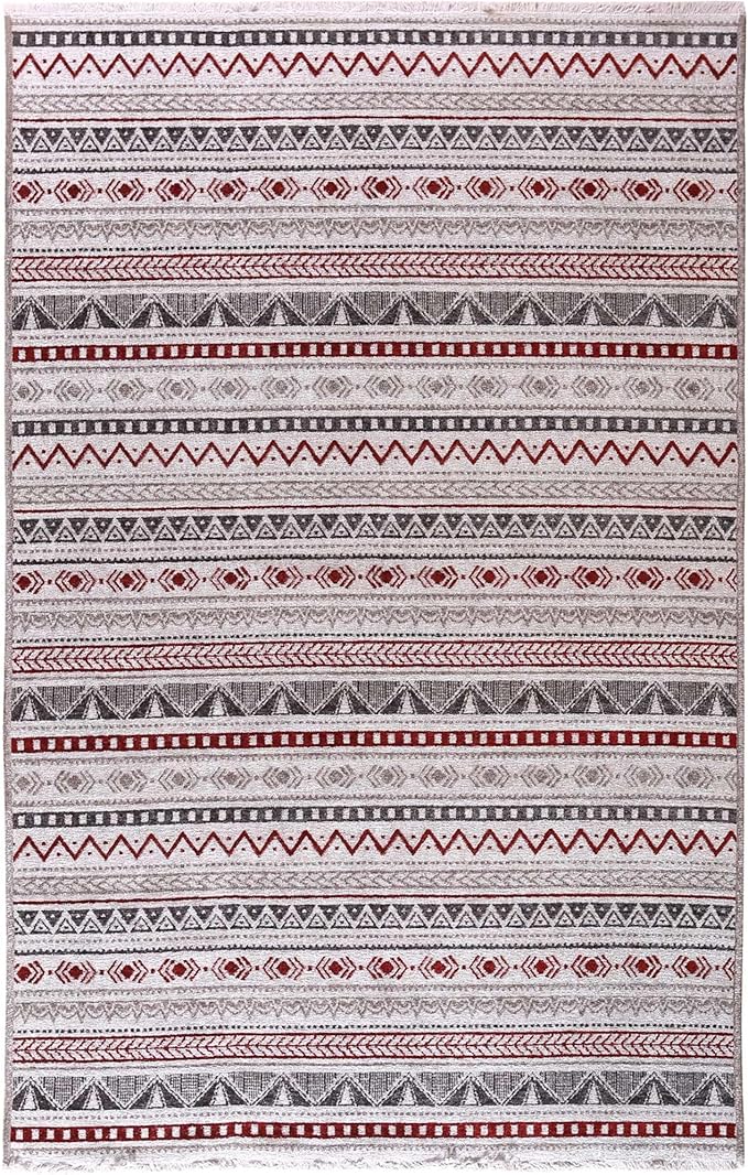 Alfa Rich 3x5 Red Burgundy White Gray Washable Area Rugs for Living Room Bedroom Kitchen Runner