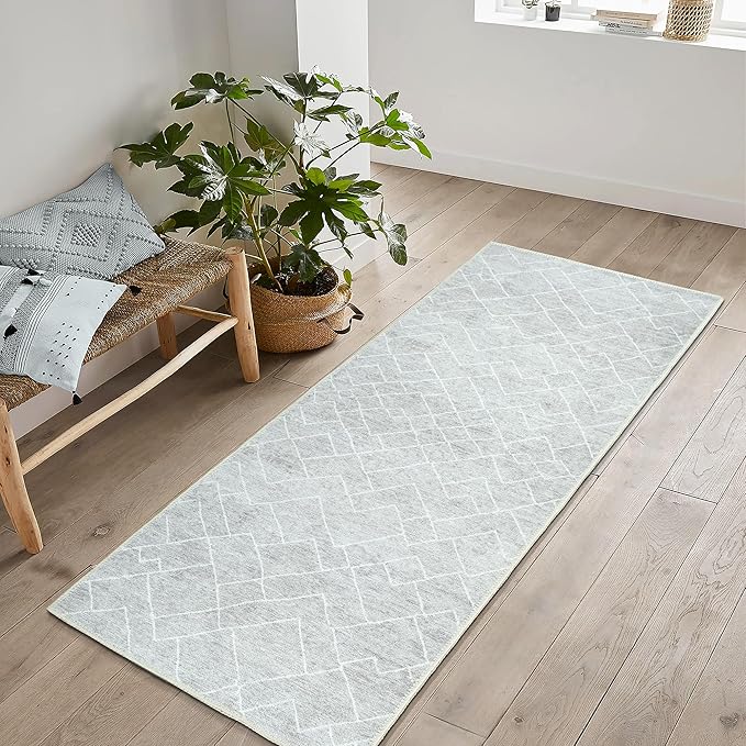 Bloom Rugs Washable Non-Slip 12 ft Runner - Gray/Pebble Striped Runner for Entryway, Hallway, Bathroom, and Kitchen - Exact Size: 2.5' x 12'