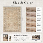 HelloTree Washable Rugs 5x7 Area Rug for Living Room, Vintage Boho Khaki Rug Non Slip Carpet Retro Accent Indoor Mat Print Distressed Low Pile Throw Large Rug for Office Bedside-Khaki