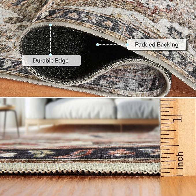 ReaLife Rugs Machine Washable Area Rug Runner - Living Room Bedroom Bathroom Kitchen Entryway Office - Padded Low Pile Stain Resistant Premium - Boho Farmhouse Vintage - Joy - Brown Beige 2'6" x 10'