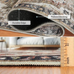 ReaLife Rugs Machine Washable Area Rug - Living Room Bedroom Bathroom Kitchen Entryway Office - Non Slip Low Pile Stain Resistant Premium - Boho Farmhouse Vintage - Joy - Brown Beige 4' Round