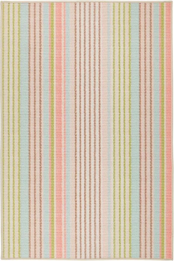Dash & Albert Ana Ticking Aqua Machine Washable Rug, 7.5 X 9.5 Feet, Multicolored Stripe Pattern