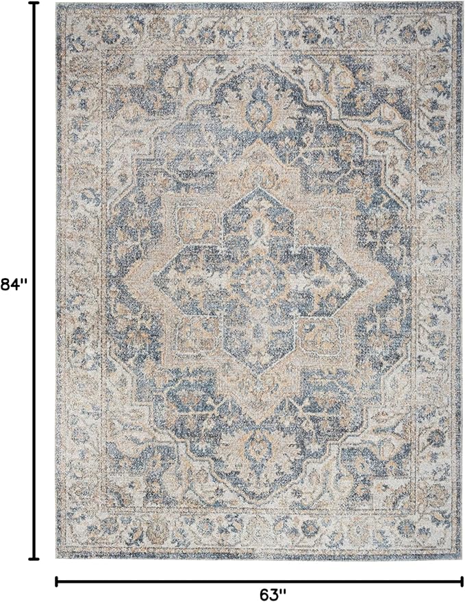 Nourison Home Astra Machine Washable Grey Blue 5'3" x 7' Area Rug - Easy Clean, Non Shedding, Bed Room, Living Room, Dining Room, Kitchen (5' x 7')