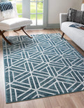 Rugs.com Lattice Trellis Collection Rug – 6' x 9' Blue Low-Pile Rug Perfect for Living Rooms, Large Dining Rooms, Open Floorplans