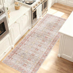 Kuden 2'6"x7' Runner Rug, Machine Washable Area Rug with Non-Slip Backing, Vintage Style, Soft, Easy Clean, Low Pile Rug for Hallway, Entryway, Kitchen, Bedroom