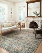 Loloi Margot Collection MAT-02 Terracotta/Lagoon 7'-6" x 9'-6" Area Rug feat. CloudPile, No-Shed Easy Clean Large Patterned Area Rug for Living Room, Bedroom, Dining Area