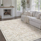 HUGEAR 8x10 Machine Washable Area Rugs Vintage Grey - Neutral Living Room Bedroom Rug Non Slip Stain Resistant Low Pile Aesthetic Throw Carpet Kids & Pet Friendly