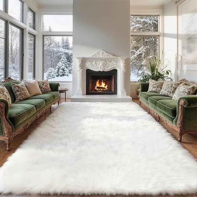 6x9 Solid Fluffy White Area Rug – Washable, Durable, Large Bedroom Rug, Non-Slip High Pile Shag Rugs for Living Room, Sofa Coffee Table, Nursery Rooms, Kids Room, Soft Indoor Floor Carpet
