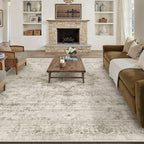 HUGEAR Washable 9x12 Area Rugs Retro Beige Living Room Bedroom Rug Vintage Distressed Non Slip Stain Resistant Low Pile Neutral Throw Carpet for Home Decor