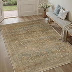 Vintage Area Rug 5x7 Washable Brown Living Room Carpet Large Indoor Non Slip Bedroom Low Pile Kitchen Distressed Retro Accent Throw Rug for Dining Room