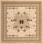 Unique Loom Taftan Collection Border Geometric Tribal Inspired Design Area Rug (8' 0 x 8' 0 Square, Ivory/ Tan)