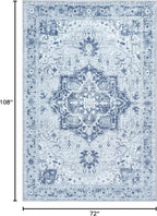 Bloom Rugs Washable Non-Slip 6' x 9' Rug - Gray/Blue Traditional Medallion Area Rug for Living Room, Bedroom, Dining Room, and Kitchen - Exact Size: 6' x 9'