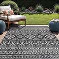 Beverly Rug Waikiki Boho Indoor Outdoor Rug 6x9, Washable Outside Carpet for Patio, Deck, Porch, Bohemian Area Rug, Farmhouse Rugs, Aztec Tribal Rug, Black and White
