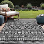Beverly Rug Waikiki Boho Indoor Outdoor Rug 6x9, Washable Outside Carpet for Patio, Deck, Porch, Bohemian Area Rug, Farmhouse Rugs, Aztec Tribal Rug, Black and White