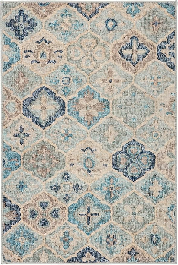 Dash & Albert Pali Multi Machine Washable Rug, 7.5 X 9.5 Feet, Blue Geometric Pattern